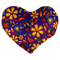 Gay Pride Rainbow Floral Paisley Large 19  Premium Heart Shape Cushions by VernenInk