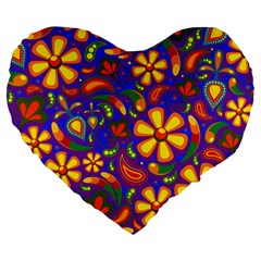 Gay Pride Rainbow Floral Paisley Large 19  Premium Flano Heart Shape Cushions by VernenInk