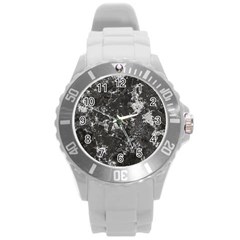 Dark Marble Camouflage Texture Print Round Plastic Sport Watch (l)