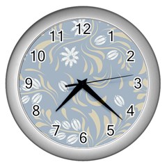 Folk Flowers Pattern Floral Surface Design Seamless Pattern Wall Clock (silver) by Eskimos