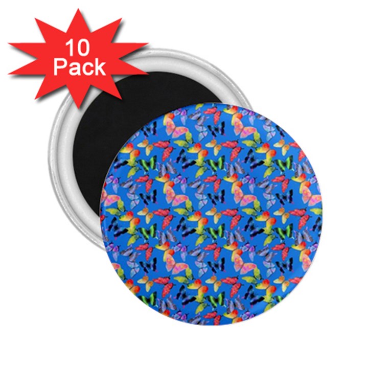 Multicolored Butterflies Fly On A Blue Background 2.25  Magnets (10 pack) 