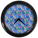 Multicolored Butterflies Fly On A Blue Background Wall Clock (Black) Front