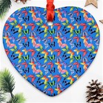 Multicolored Butterflies Fly On A Blue Background Heart Ornament (Two Sides) Front