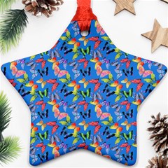 Multicolored Butterflies Fly On A Blue Background Star Ornament (two Sides) by SychEva