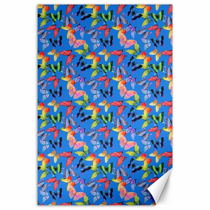 Multicolored Butterflies Fly On A Blue Background Canvas 24  x 36 