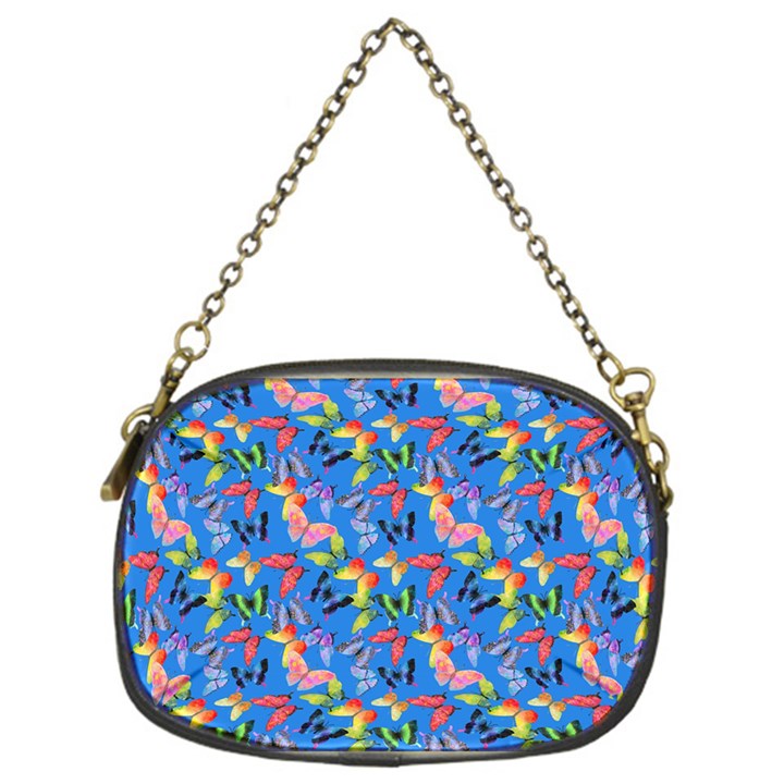 Multicolored Butterflies Fly On A Blue Background Chain Purse (One Side)