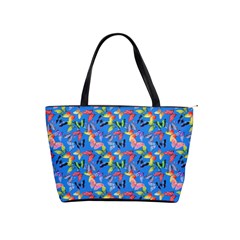 Multicolored Butterflies Fly On A Blue Background Classic Shoulder Handbag by SychEva