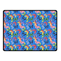 Multicolored Butterflies Fly On A Blue Background Fleece Blanket (small) by SychEva