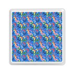 Multicolored Butterflies Fly On A Blue Background Memory Card Reader (Square) Front