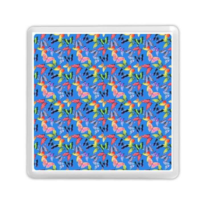 Multicolored Butterflies Fly On A Blue Background Memory Card Reader (Square)