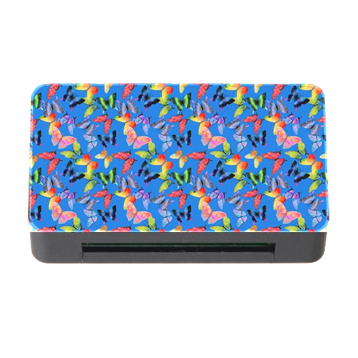 Multicolored Butterflies Fly On A Blue Background Memory Card Reader with CF