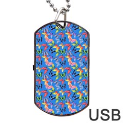 Multicolored Butterflies Fly On A Blue Background Dog Tag Usb Flash (two Sides) by SychEva