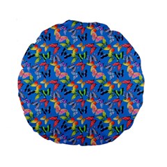 Multicolored Butterflies Fly On A Blue Background Standard 15  Premium Round Cushions by SychEva