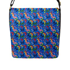 Multicolored Butterflies Fly On A Blue Background Flap Closure Messenger Bag (l) by SychEva