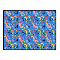 Multicolored Butterflies Fly On A Blue Background Double Sided Fleece Blanket (small)  by SychEva