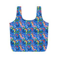 Multicolored Butterflies Fly On A Blue Background Full Print Recycle Bag (m) by SychEva