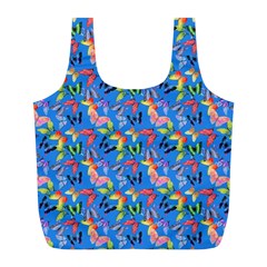 Multicolored Butterflies Fly On A Blue Background Full Print Recycle Bag (l) by SychEva