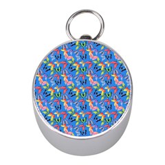 Multicolored Butterflies Fly On A Blue Background Mini Silver Compasses by SychEva