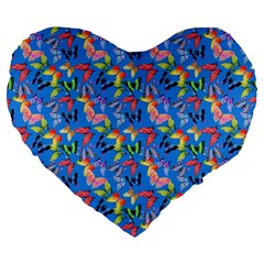 Multicolored Butterflies Fly On A Blue Background Large 19  Premium Flano Heart Shape Cushions by SychEva