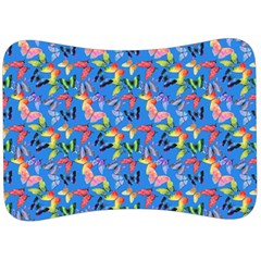 Multicolored Butterflies Fly On A Blue Background Velour Seat Head Rest Cushion by SychEva