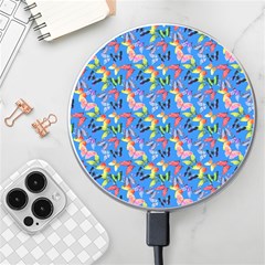 Multicolored Butterflies Fly On A Blue Background Wireless Charger