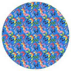 Multicolored Butterflies Fly On A Blue Background Round Trivet