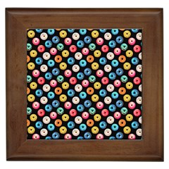 Multicolored Donuts On A Black Background Framed Tile by SychEva