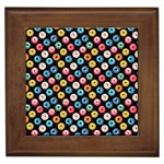 Multicolored Donuts On A Black Background Framed Tile Front