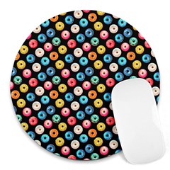 Multicolored Donuts On A Black Background Round Mousepads by SychEva