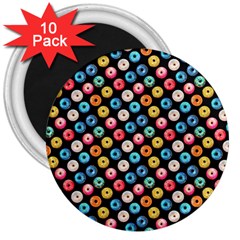 Multicolored Donuts On A Black Background 3  Magnets (10 Pack)  by SychEva