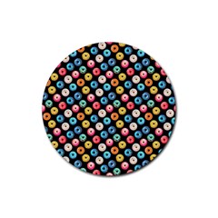 Multicolored Donuts On A Black Background Rubber Round Coaster (4 Pack)  by SychEva