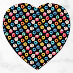 Multicolored Donuts On A Black Background Jigsaw Puzzle (heart) by SychEva