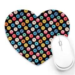 Multicolored Donuts On A Black Background Heart Mousepads by SychEva