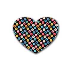 Multicolored Donuts On A Black Background Rubber Coaster (heart)  by SychEva