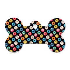 Multicolored Donuts On A Black Background Dog Tag Bone (one Side) by SychEva