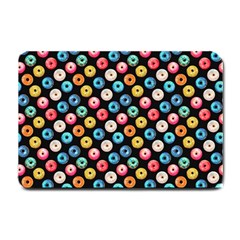 Multicolored Donuts On A Black Background Small Doormat  by SychEva