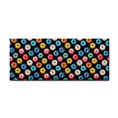 Multicolored Donuts On A Black Background Hand Towel by SychEva