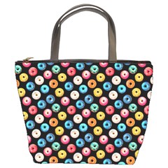 Multicolored Donuts On A Black Background Bucket Bag by SychEva