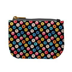 Multicolored Donuts On A Black Background Mini Coin Purse by SychEva