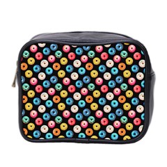 Multicolored Donuts On A Black Background Mini Toiletries Bag (two Sides) by SychEva