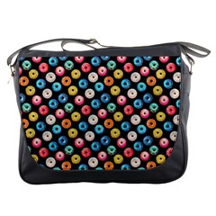 Multicolored Donuts On A Black Background Messenger Bag by SychEva