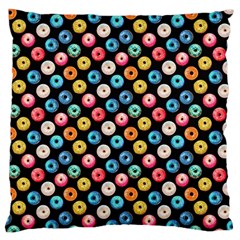 Multicolored Donuts On A Black Background Large Cushion Case (one Side) by SychEva