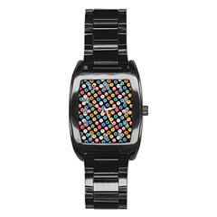 Multicolored Donuts On A Black Background Stainless Steel Barrel Watch by SychEva