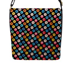 Multicolored Donuts On A Black Background Flap Closure Messenger Bag (l) by SychEva