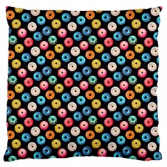 Multicolored Donuts On A Black Background Large Flano Cushion Case (one Side) by SychEva