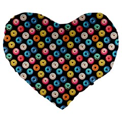 Multicolored Donuts On A Black Background Large 19  Premium Flano Heart Shape Cushions by SychEva