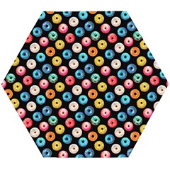 Multicolored Donuts On A Black Background Wooden Puzzle Hexagon by SychEva