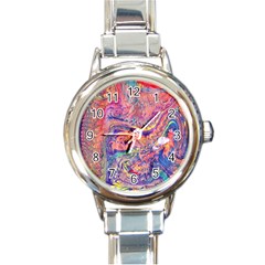 Painted Feathers Round Italian Charm Watch by kaleidomarblingart