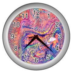 Painted Feathers Wall Clock (silver) by kaleidomarblingart