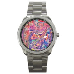 Painted Feathers Sport Metal Watch by kaleidomarblingart